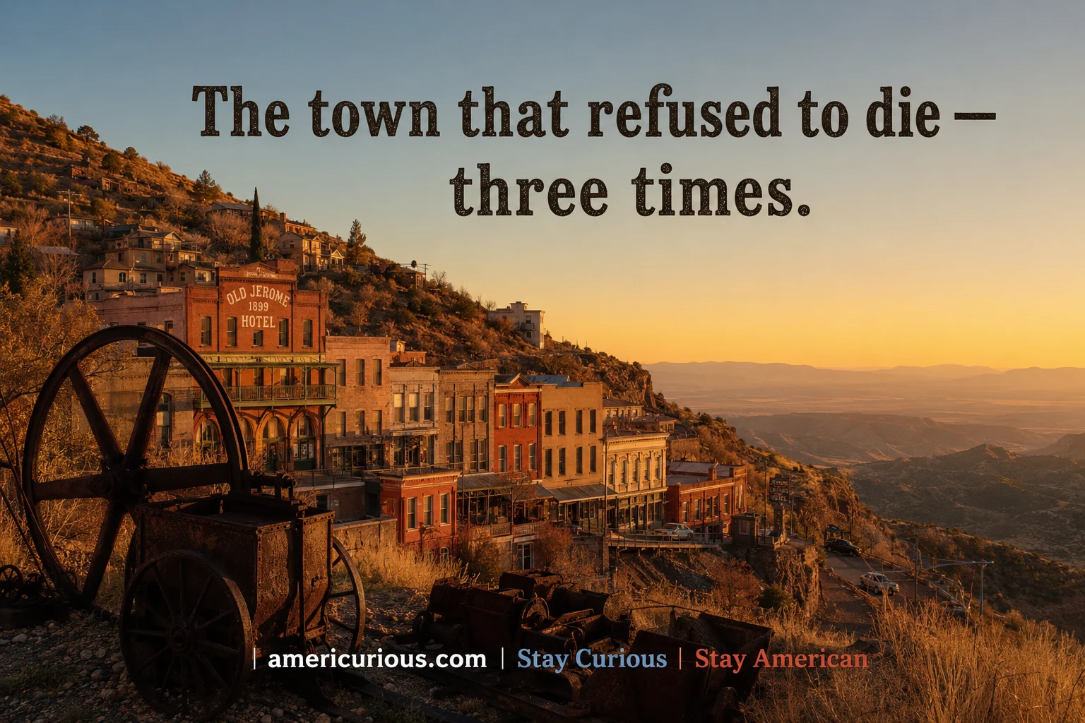Landscape orientation. Jerome, Arizona at golden hour