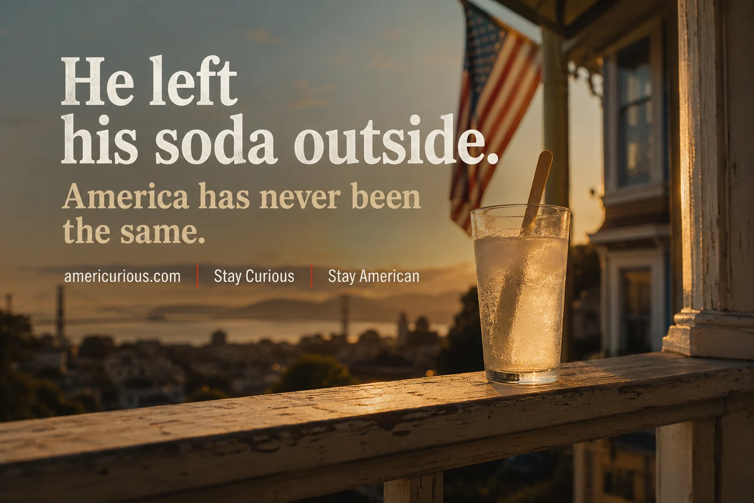 Vintage frosted glass with wooden stick on a porch railing, evoking the 1905 invention of the Popsicle.