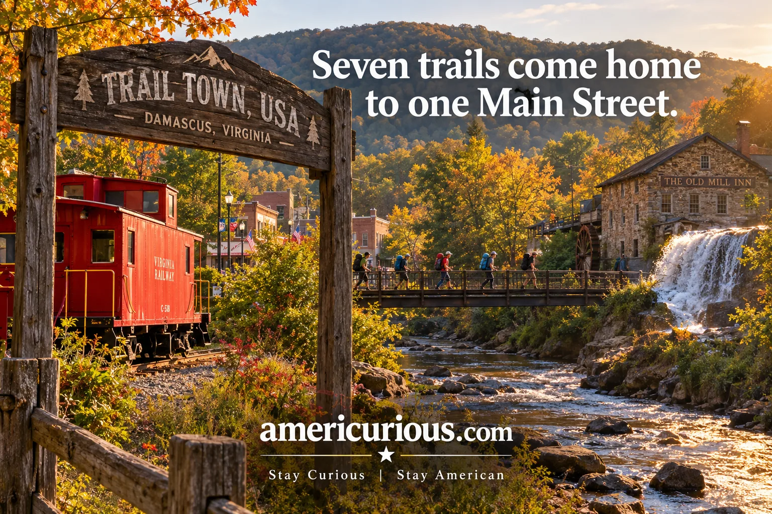 Early autumn light over Laurel Creek in downtown Damascus, Virginia