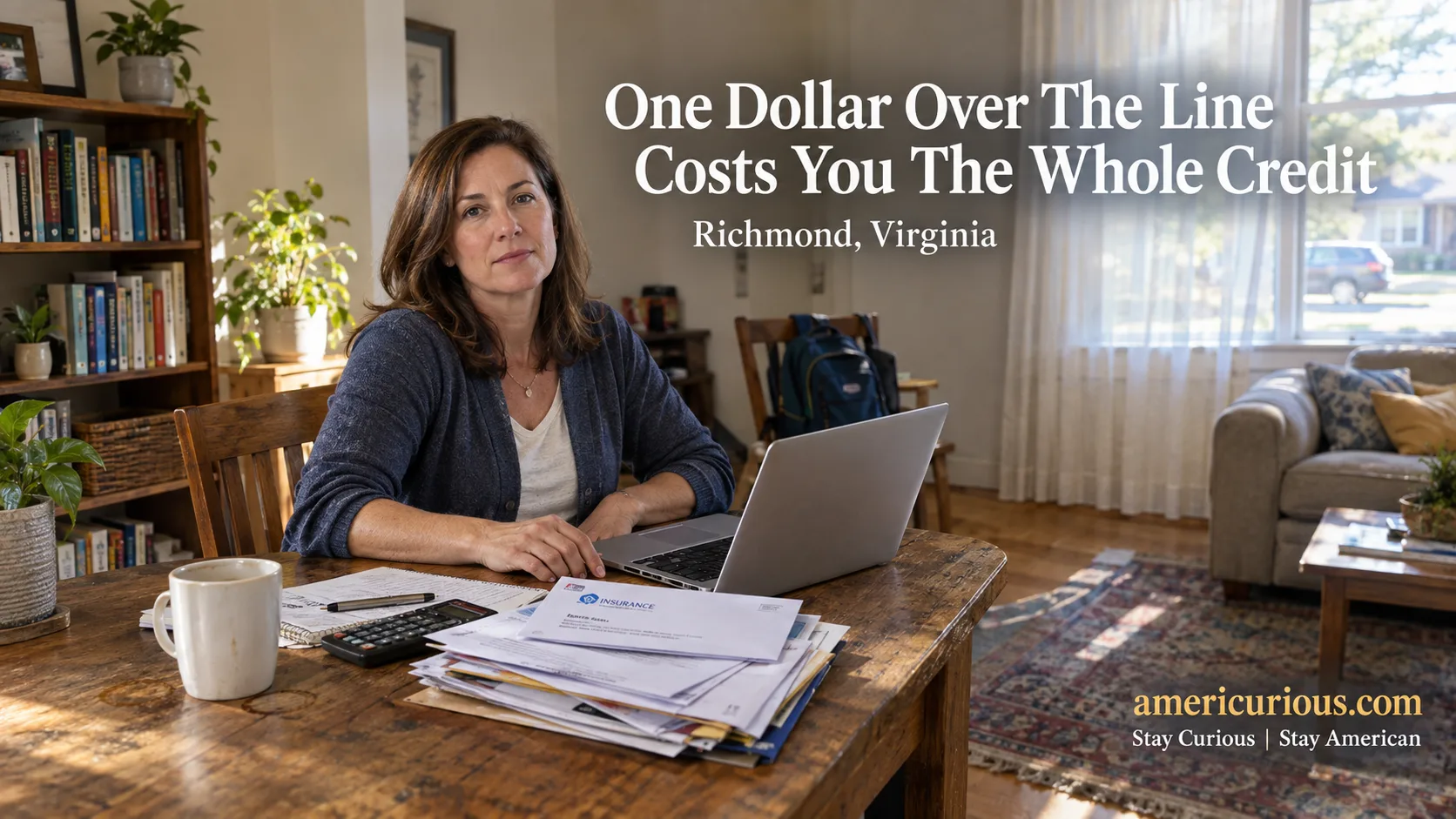 Self-employed woman reviewing a 2026 ACA health insurance subsidy cliff renewal notice at her home office desk — americurious.com